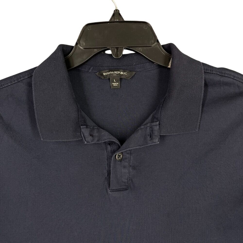 BANANA REPUBLIC LUXE‎ TOUCH POLO SHIRT MENS L PREPPY NAVY GOLF CASUAL QUICK-DRY